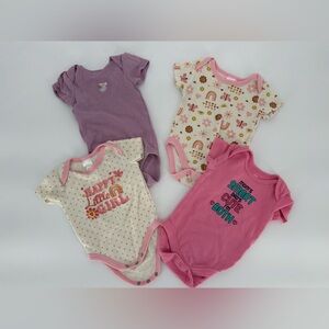 Set of 4 Baby Onesies in Pink and Purple Girl Bodysuits Spring Summer 0-3 Months